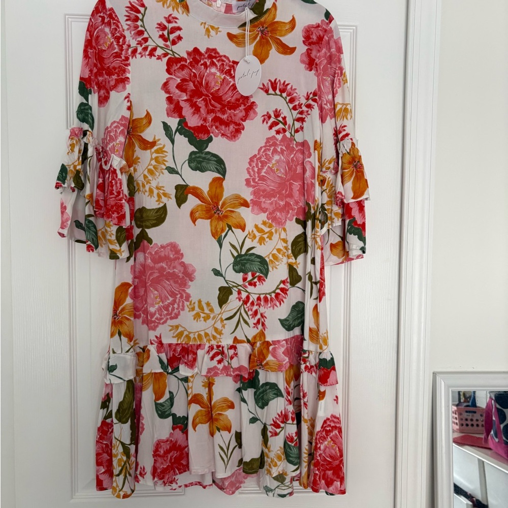 Pedal & Pup Floral Dress Dress with Ruffle Sleeves - Picture 2 of 9